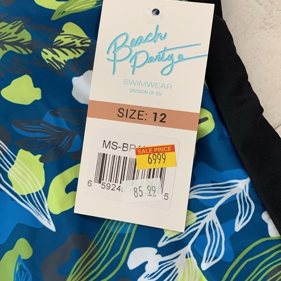 BEACH PARTY Blue and Green Patterned Swimsuit - Picture 4 of 5